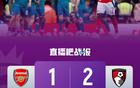 英超：阿森納1-2負(fù)伯恩茅斯，落后曼城3分。